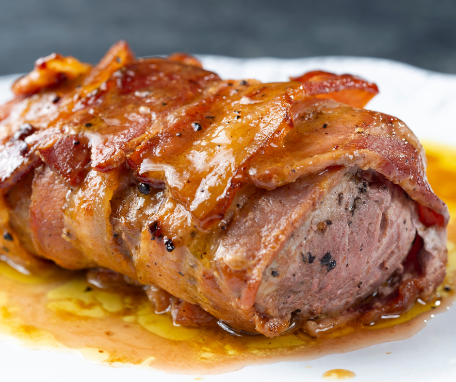 Filet mignon de porc, crème à l'ail et légumes de saison