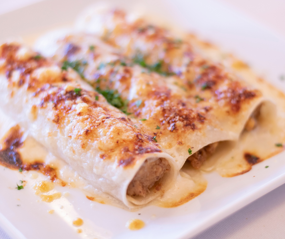 Cannellonis au canard et aux poires, sauce aux cèpes