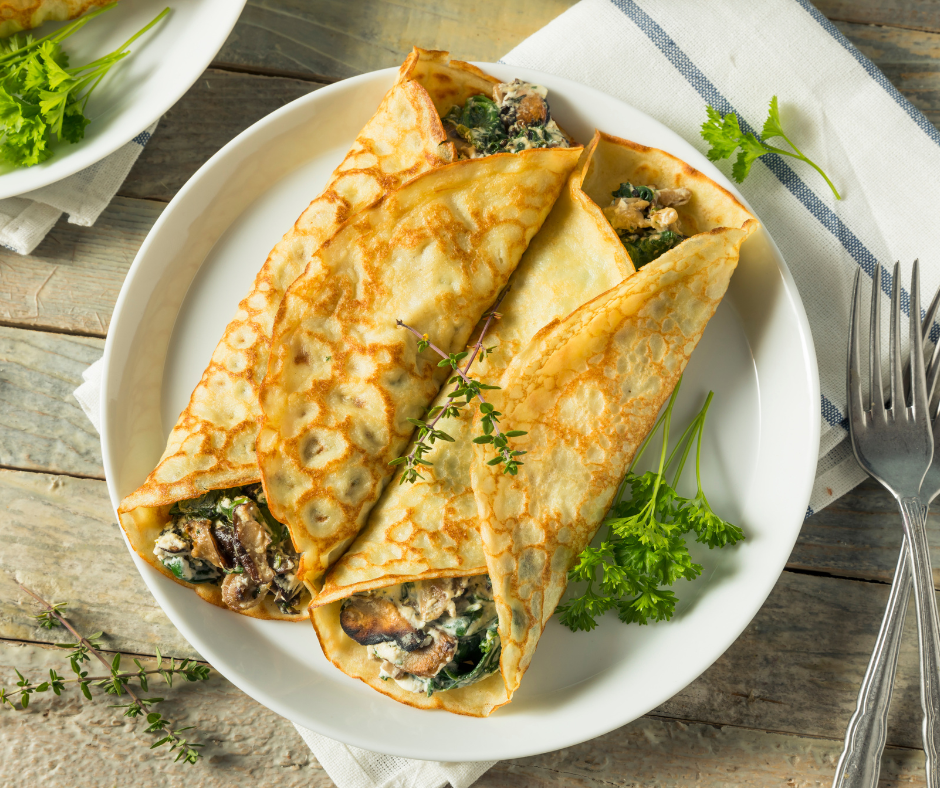 Crêpes aux champignons et  jambon