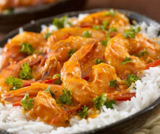 Curry de crevettes et riz basmati
