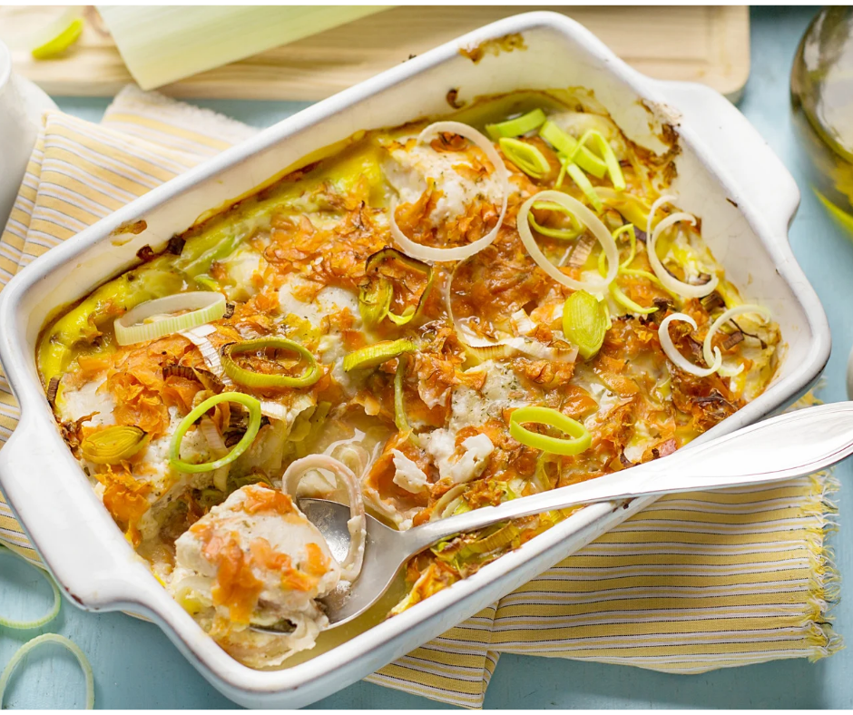 Gratin de poireaux au reblochon et bacon