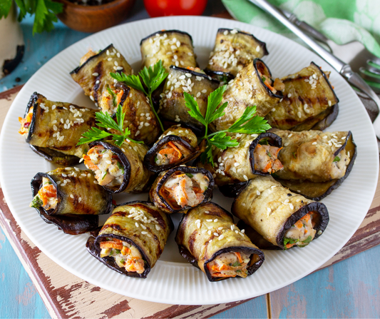 Involtinis (aubergines, jambon cru, basilic et fromage frais)