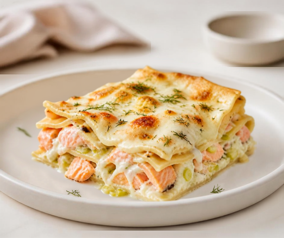 Lasagnes de saumon, poireaux et ricotta