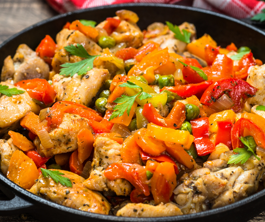 Sauté de porc aux abricots et légumes de saison